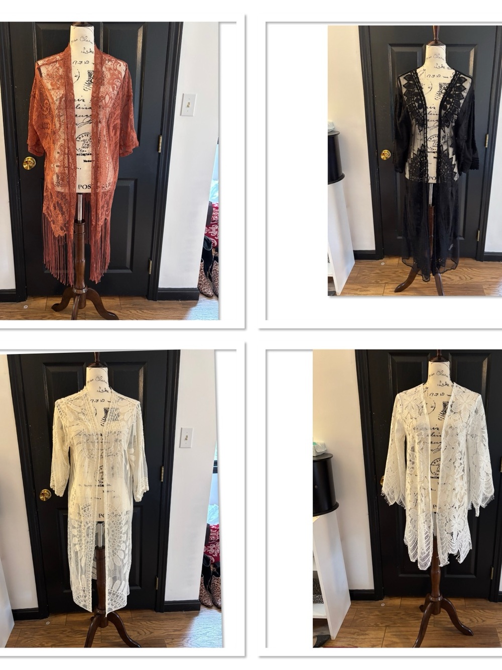 Lace Fringe Kimono Jackets - White, Black, Rust, Cream - 4 for 1 price.